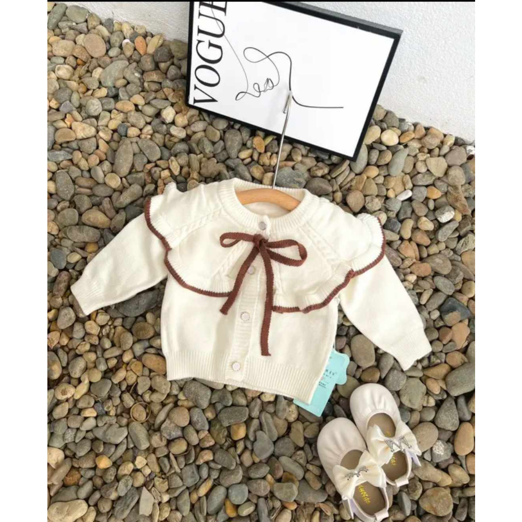 Áo khoác len cột nơ cho bé gái 5-12 Kg