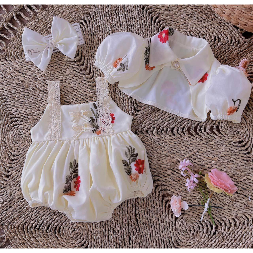 Body hoa thêu kèm áo khoác cao cấp 4-12 kg,Body cho bé gái sơ sinh đầy tháng ,thôi nôi