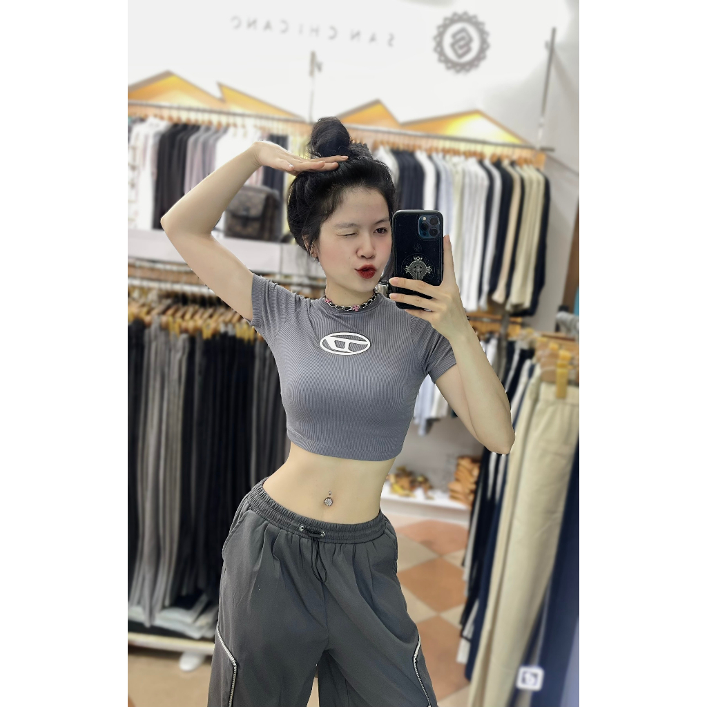 Áo croptop CHICANO chữ D Cotton tăm co dãn 2 chiều freesize