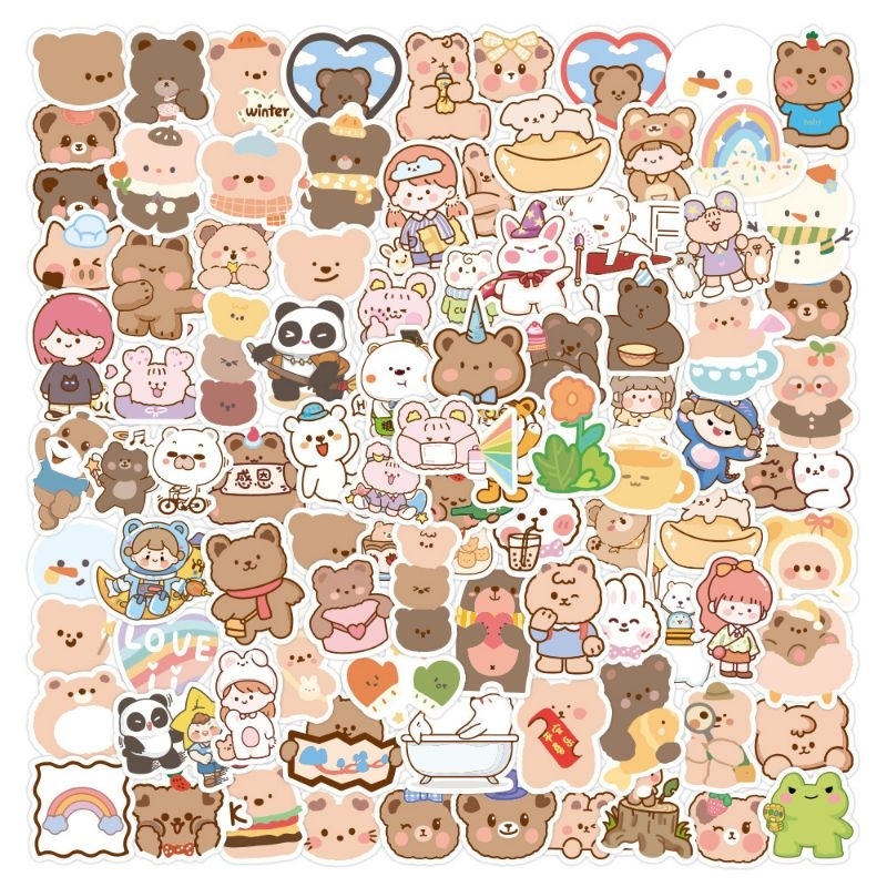 Bộ 100 miếng dán sticker cute chống thấm nước cho bé trang trí sách vở, bình nước, vali,... chất liệu decal PVC cao cấp