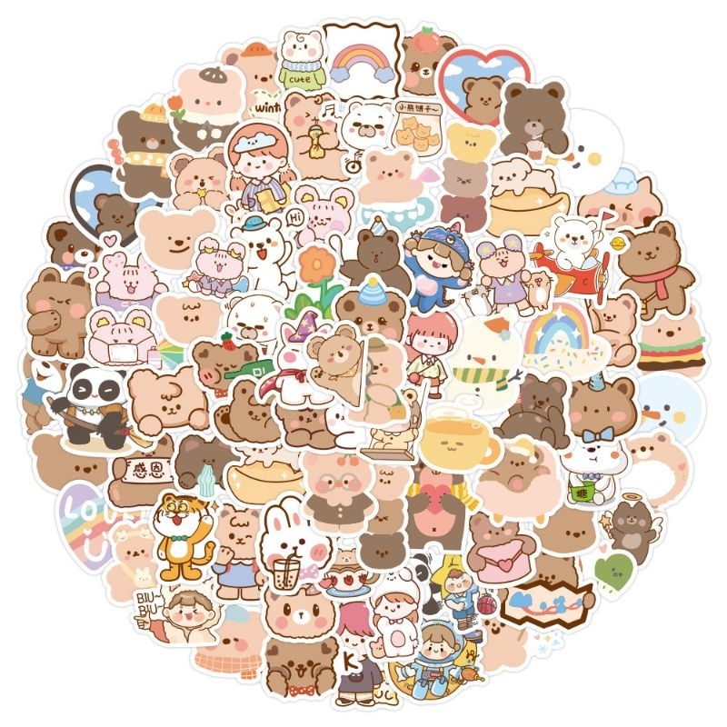 Bộ 100 miếng dán sticker cute chống thấm nước cho bé trang trí sách vở, bình nước, vali,... chất liệu decal PVC cao cấp
