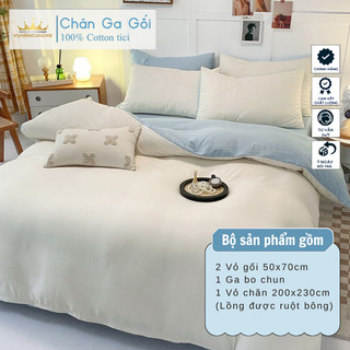 Bộ chăn ga gối 4 món Cotton Tici màu Xanh Nhạt nhiều sự lựa chọn, đầy đủ kích thước Duhalatexstore AL1-3