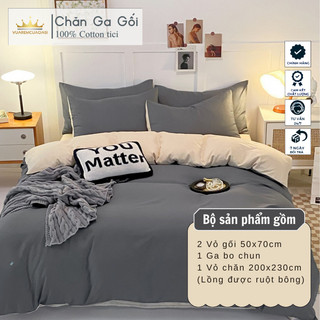 Bộ chăn ga gối 4 món Cotton Tici màu Ghi Kem nhiều sự lựa chọn, đầy đủ kích thước Duhalatexstore Ghi Kem  AL1-6