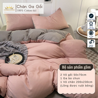Bộ chăn ga gối 4 món Cotton Tici màu Hồng Ruốc nhiều sự lựa chọn, đầy đủ kích thước Duhalatexstore AL1-5