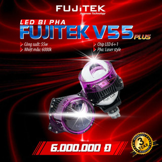 Bộ 2 bi Led Fujitek V55 Plus thấu kính kép 3 inch chuôi ren vặn tăng sáng 300% cho đèn ô tô, xe máy
