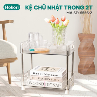 Kệ chữ nhật 2 tầng Hokori đựng đồ, cốc chén, đựng mỹ phẩm khay nhựa trong suốt sang trọng thẩm mỹ