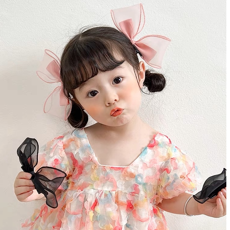 Set 2 kẹp tóc nơ voan, set kẹp tóc cho bé gái đáng yêu tiểu thư cho bé gái L015