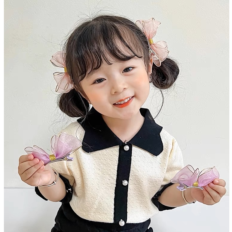 Set 2 kẹp tóc nơ voan, set kẹp tóc cho bé gái đáng yêu tiểu thư cho bé gái L015