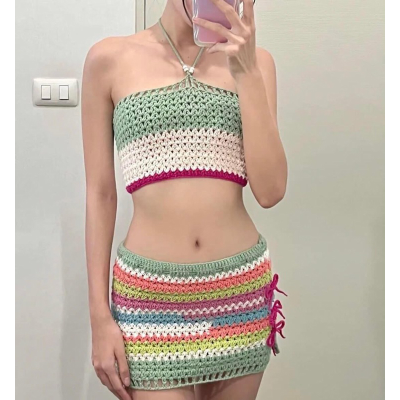 Set len móc áo và váy handmade, crochet