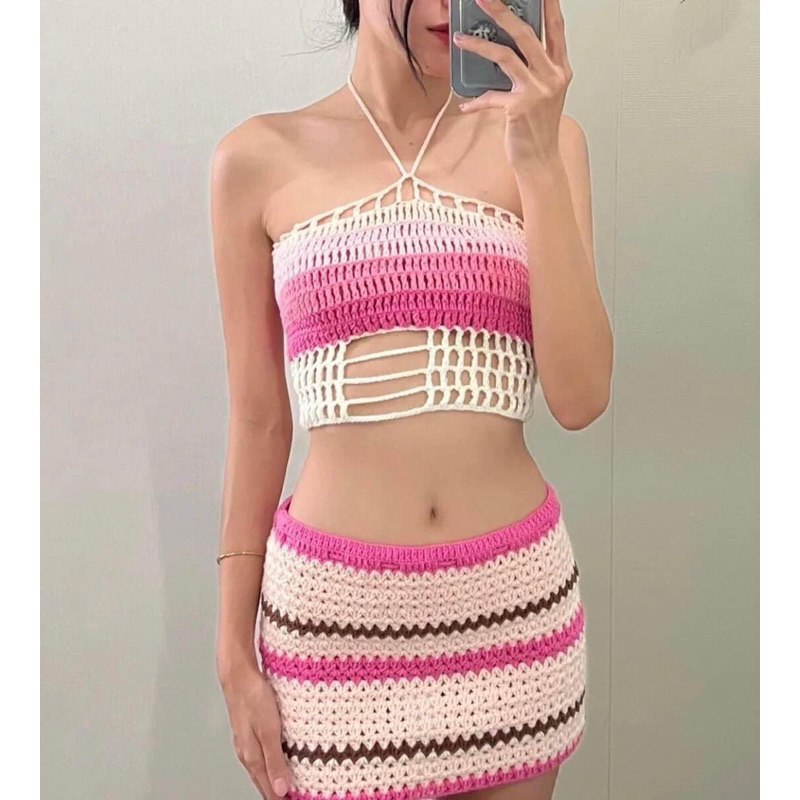 Set len móc áo và váy handmade, crochet