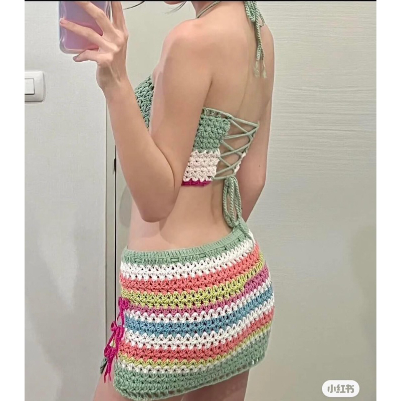 Set len móc áo và váy handmade, crochet