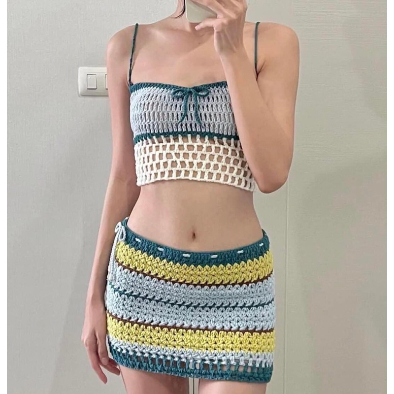 Set len móc áo và váy handmade, crochet