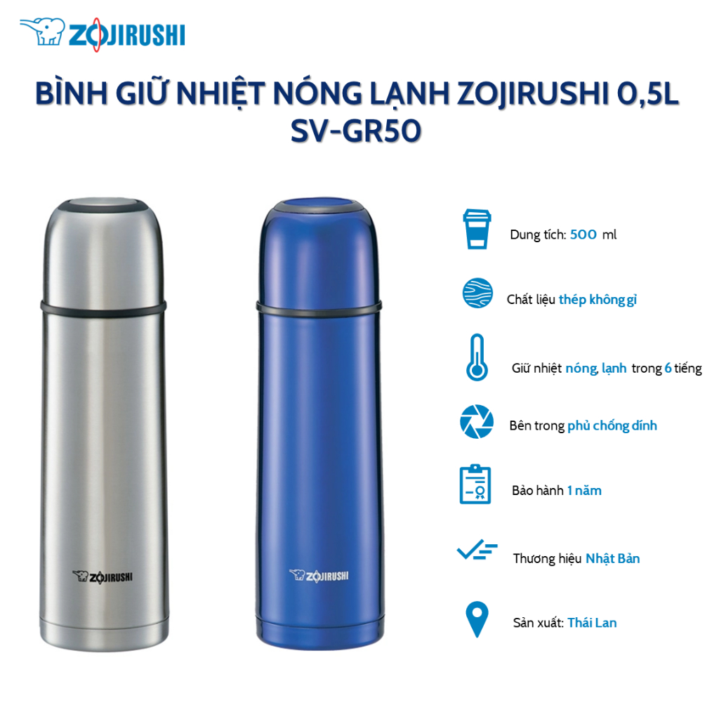 Bình giữ nhiệt Zojirushi SV-GR50 dung tích 0.5L, bảo hành 1 năm chính hãng