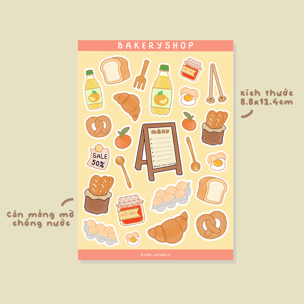 bibe | Bakery Shop Sticker Sheet | Hình Dán Trang Trí Sổ Planner, Bullet Journal