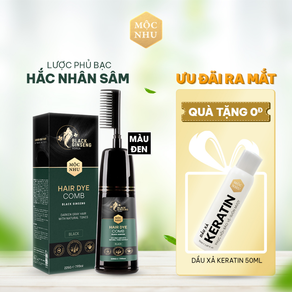 (Mẫu Mới 2023) Dầu Gội Hắc Sâm Mộc Nhu Phủ Đen Mái Tóc Bạc 225g - Hair Dei Comb Black Ginseng Shampoo