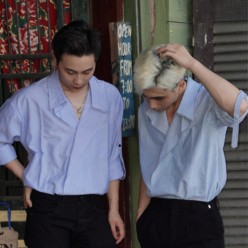 Áo sơ mi cổ vest LINE SHIRT nam nữ unisex 2 màu - Localbrand Steve
