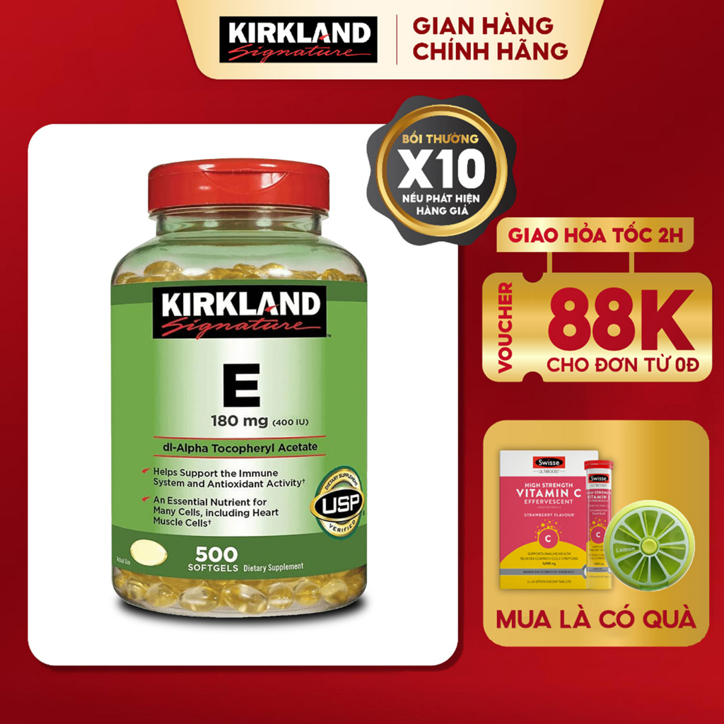 Viên uống bổ sung Vitamin E Kirkland Signature Vitamin E 400 IU 500 viên hỗ trợ làm đẹp da của Mỹ