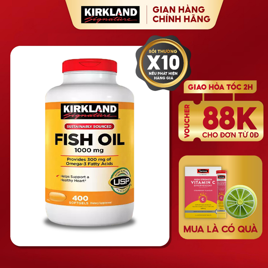 Viên uống Dầu Cá Kirkland Signature 1000 Mg 400 Viên giúp bảo vệ mắt và hỗ trợ tim mạch