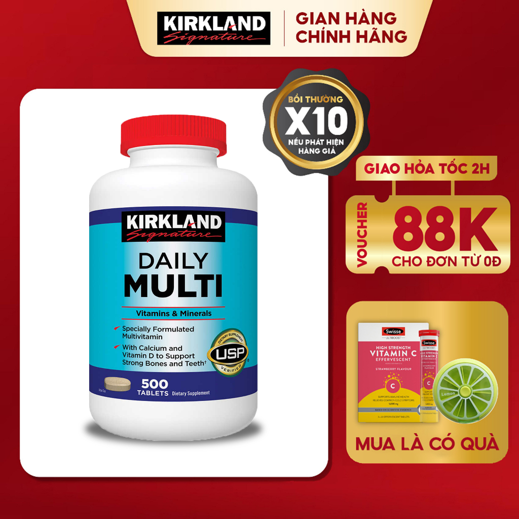 Viên uống Daily Multi Kirkland Signature 500 viên của Mỹ bổ sung Vitamin tổng hợp