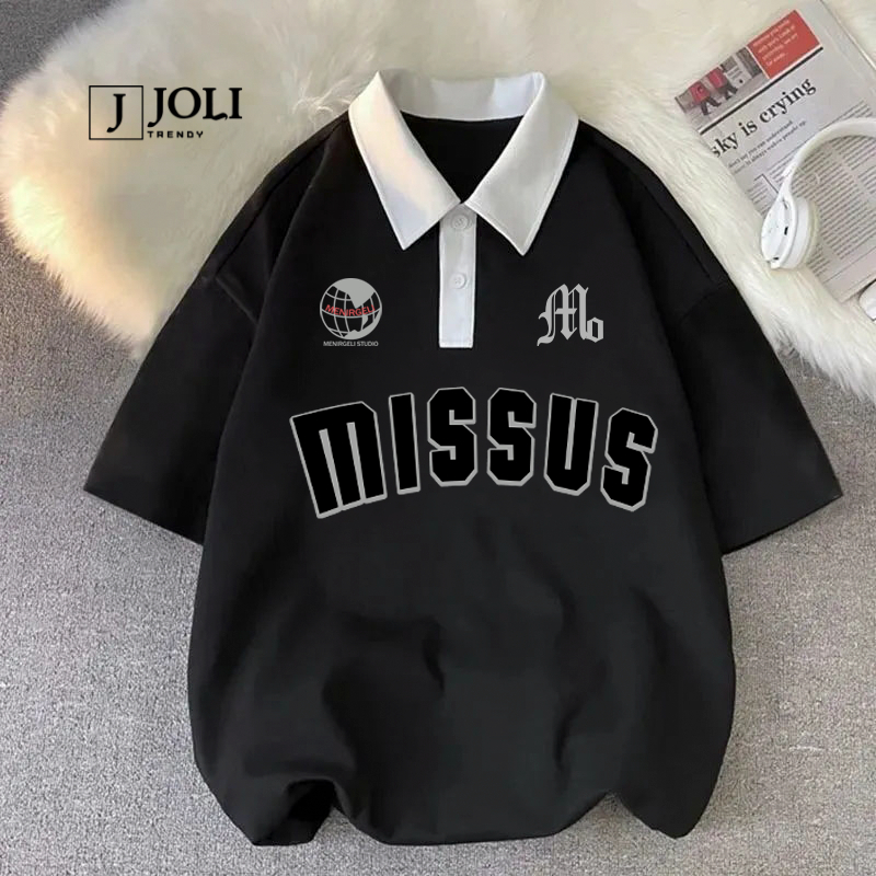 Áo Polo Unisex Mã PL MISSUS Phối Màu Cổ Form Rộng Tay Lỡ Cho Nam Nữ