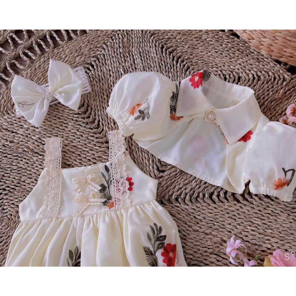 Body hoa thêu kèm áo khoác cao cấp 4-12 kg,Body cho bé gái sơ sinh đầy tháng ,thôi nôi