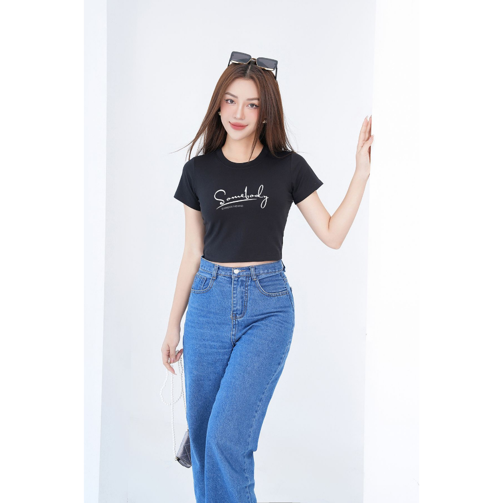 Áo croptop kiểu in chữ Somebody - Áo laptop ôm thời trang chất liệu Cotton - CR6267