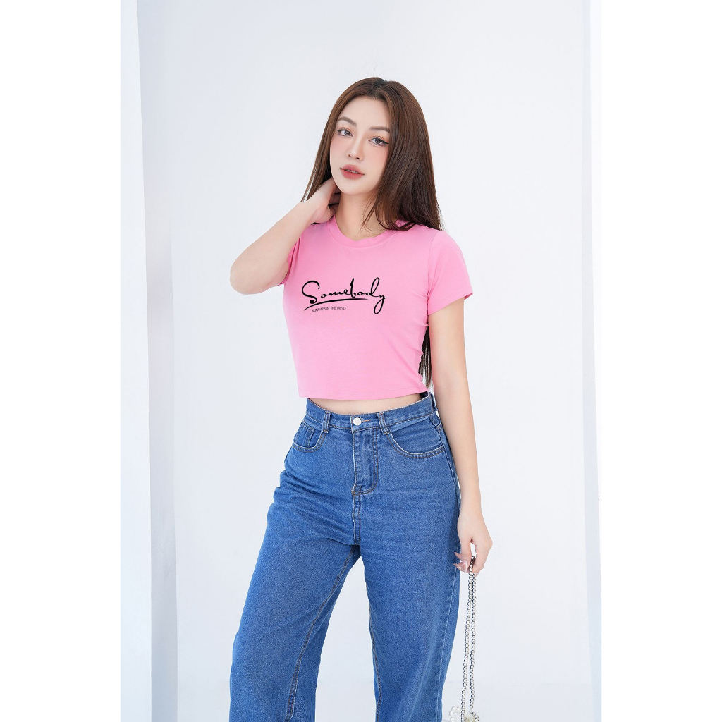 Áo croptop kiểu in chữ Somebody - Áo laptop ôm thời trang chất liệu Cotton - CR6267