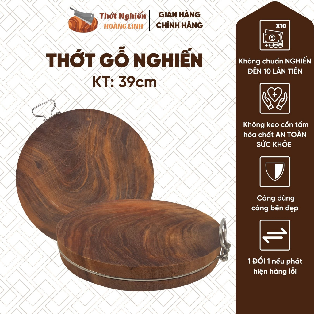 Thớt gỗ nghiến rộng 39cm Thớt Nghiến Hoàng Linh nguyên mộc băm chặt không mùn