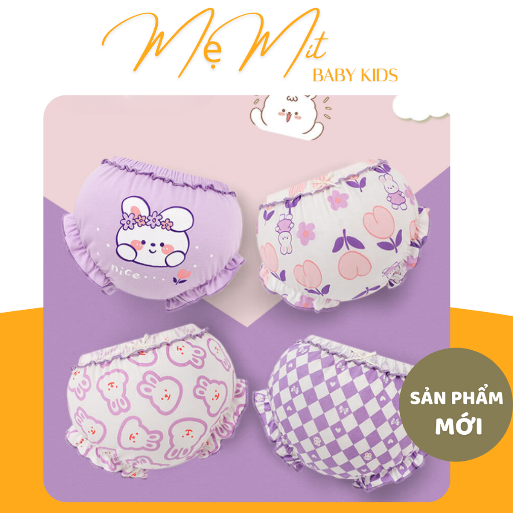 Set 4 quần cotton 100% Quảng Châu, set quần chip màu tím xinh xắn cho bé gái từ 0 đến 4 tuổi mã SETCHIP013