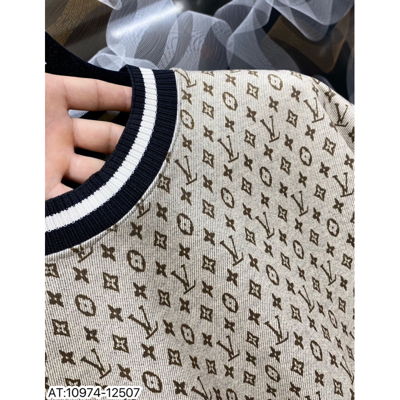 Áo thun bo chun dệt hình lv mono gram phong cách boy phố vải cotton dày dặn