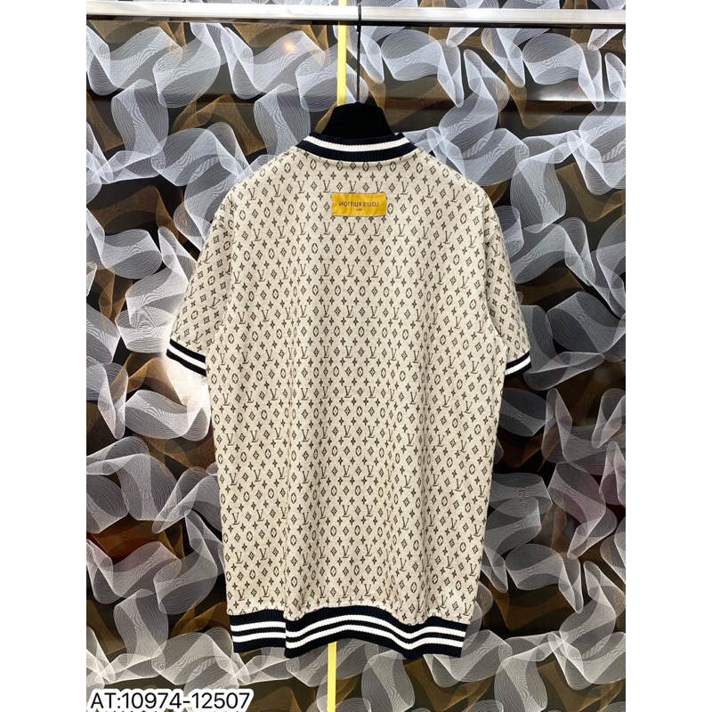 Áo thun bo chun dệt hình lv mono gram phong cách boy phố vải cotton dày dặn