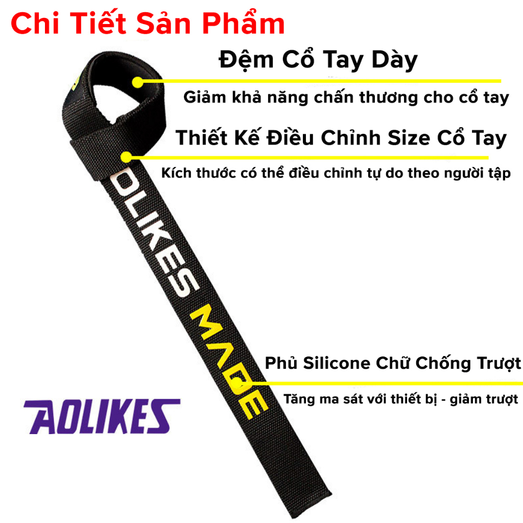 Dây Kéo Lưng Lifting Straps Hỗ Trợ Các Bài Tập Kéo Khi Thể Hình, Tập Gym AOLIKES AL 7637  Chính Hãng Aolikes