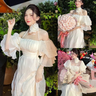 ĐẦM MAXI BÈO BẸT VAI KÈM CHOKER HOA