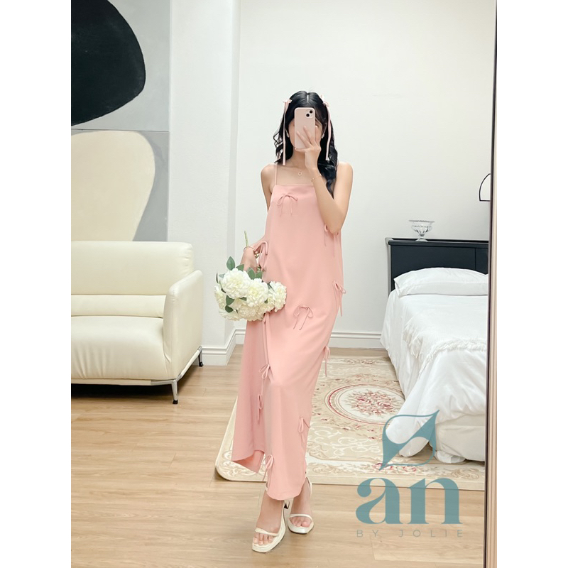 VÁY HAI DÂY DÀI DÁNG SUÔNG ĐÍNH NƠ LISA