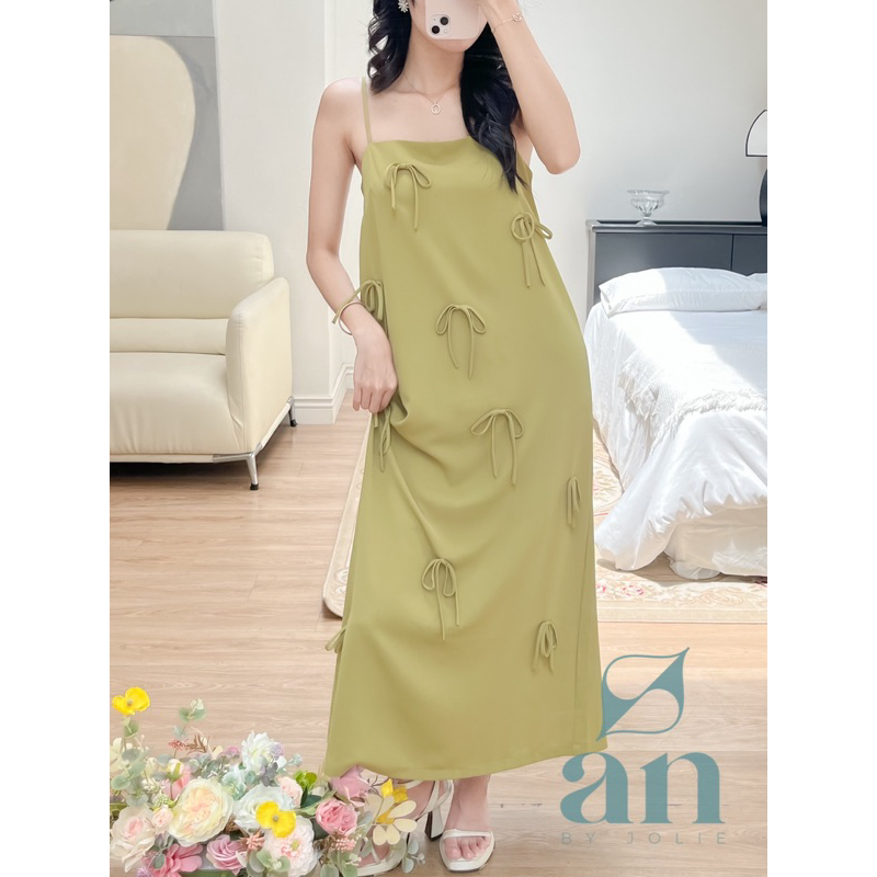 VÁY HAI DÂY DÀI DÁNG SUÔNG ĐÍNH NƠ LISA