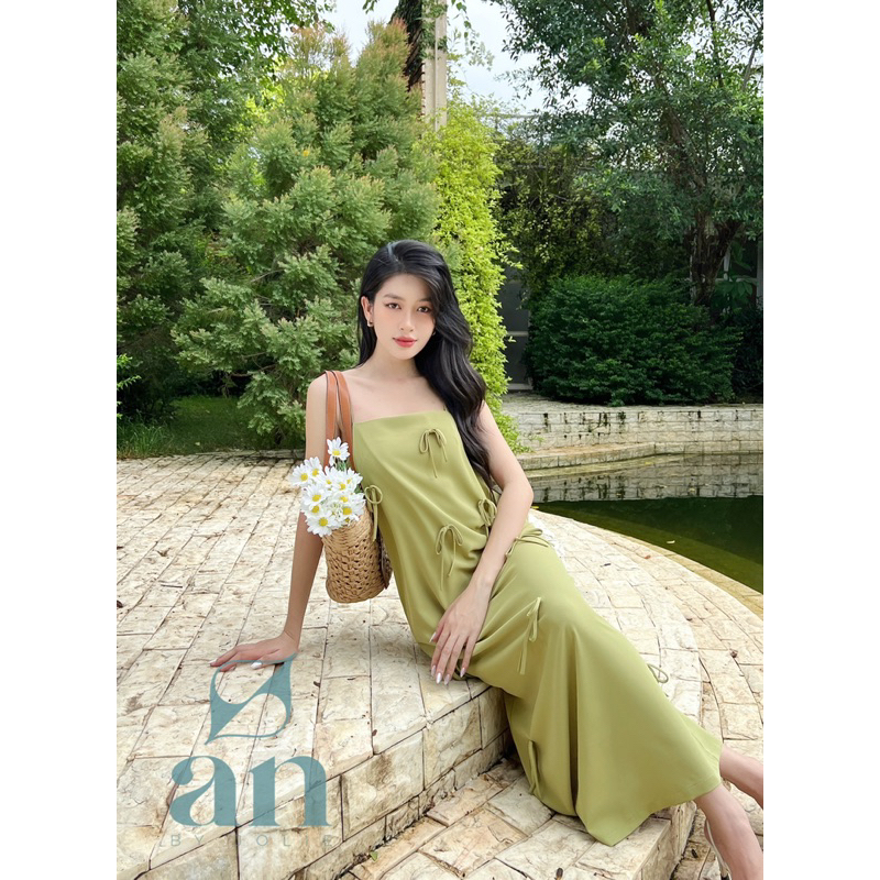 VÁY HAI DÂY DÀI DÁNG SUÔNG ĐÍNH NƠ LISA