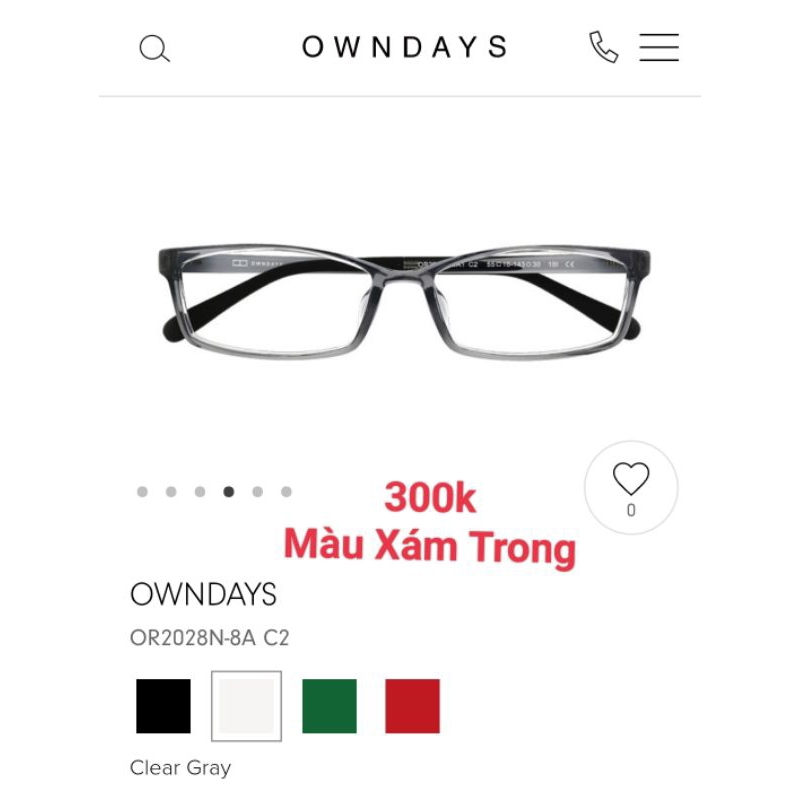 GỌNG KÍNH NHẬT HIỆU OWNDAYS NHỰA DẺO MÀU XÁM TRONG