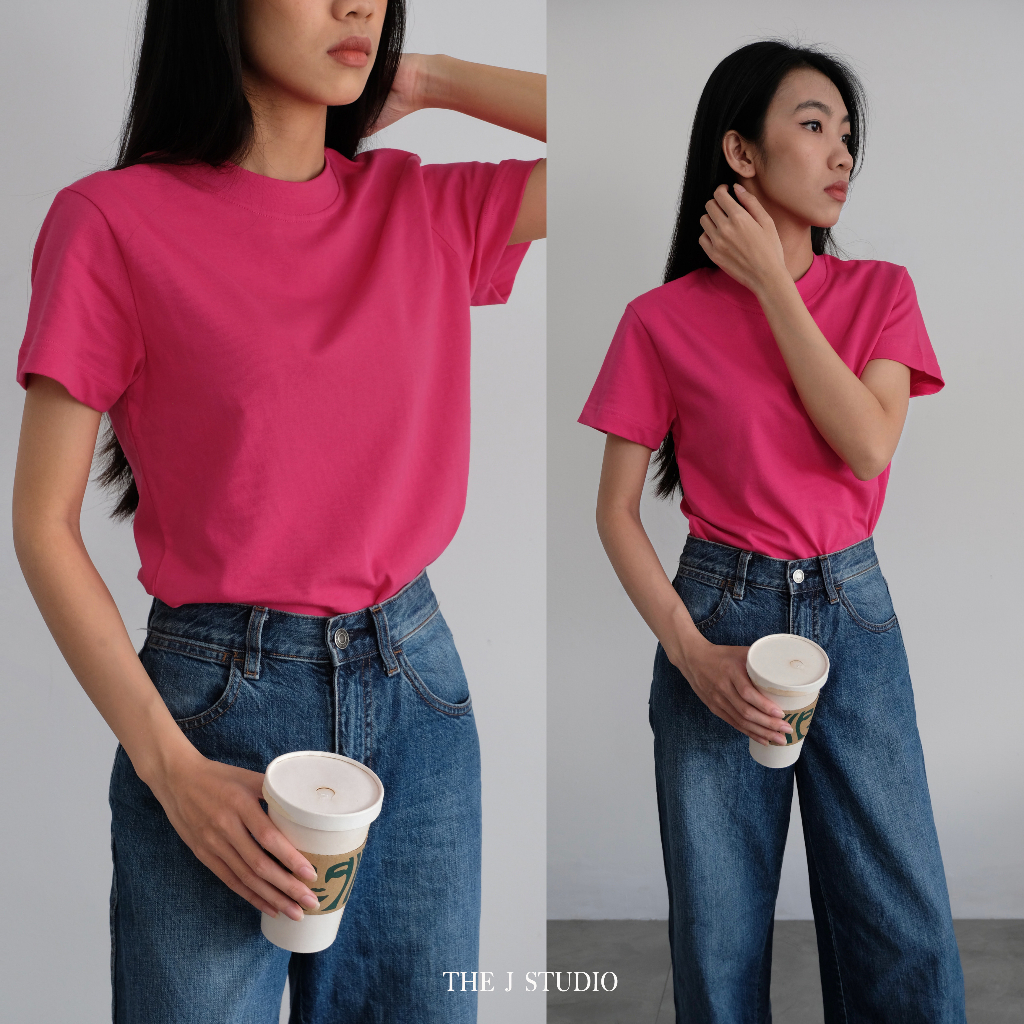 Baby Tee - Áo Thun Trơn Nữ Basic Dáng Vừa Slim Fit Tee chất cotton dày thấm hút mồ hôi by THE J