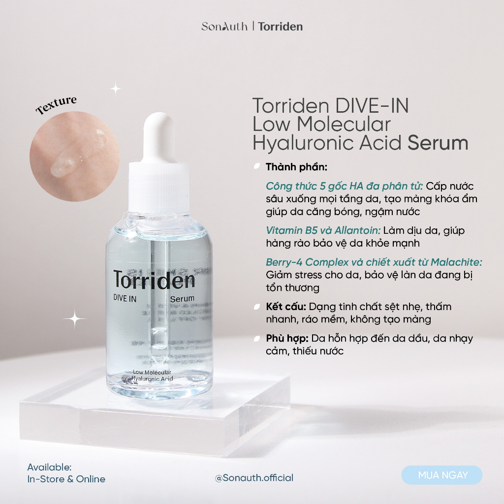 Tinh chất cấp nước Torriden Low-Molecular Hyaluronic Acid Serum 50ml