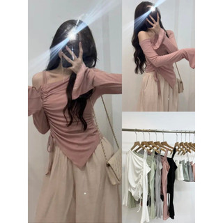 Set áo thun giấy lệch vai tay xòe kèm áo bra đệm ngực - 247store - Setaothunlechvai8144_P5K9