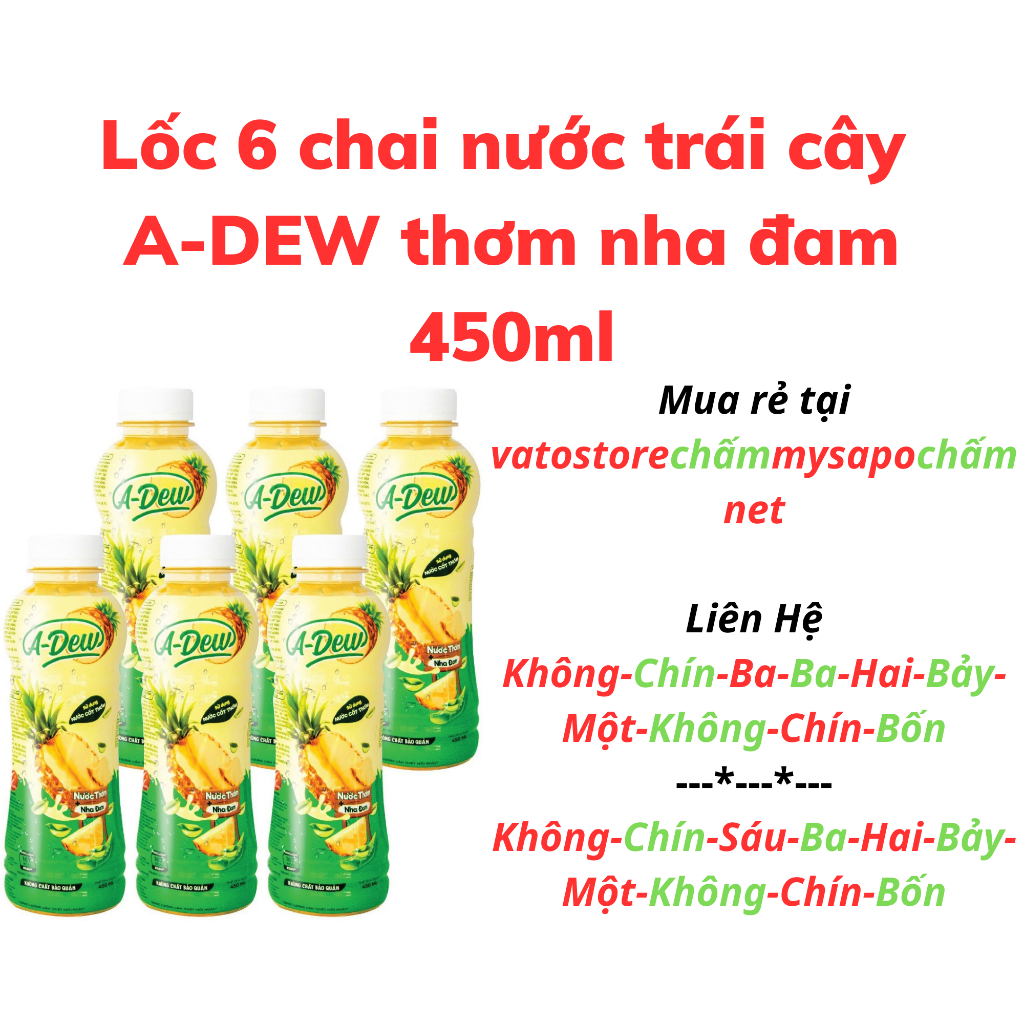 Thùng 24 chai nước trái cây A-DEW thơm nha đam 450ml / Lốc 6 chai nước trái cây A DEW thơm nha đam 450ml