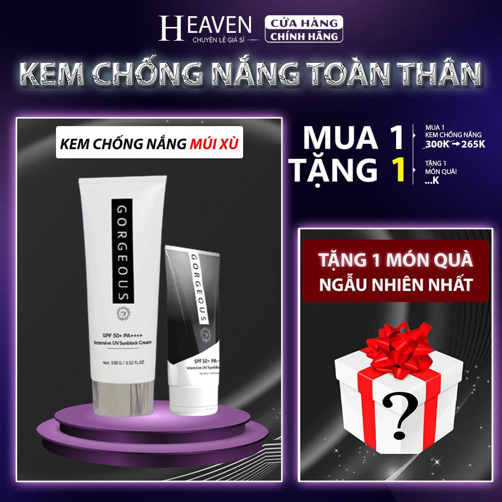Kem chống nắng Múi Xù GORGEOUS dưỡng trắng da, kem chống nắng dưỡng ẩm cho da mặt nâng tone da SPF 50+ 100gr