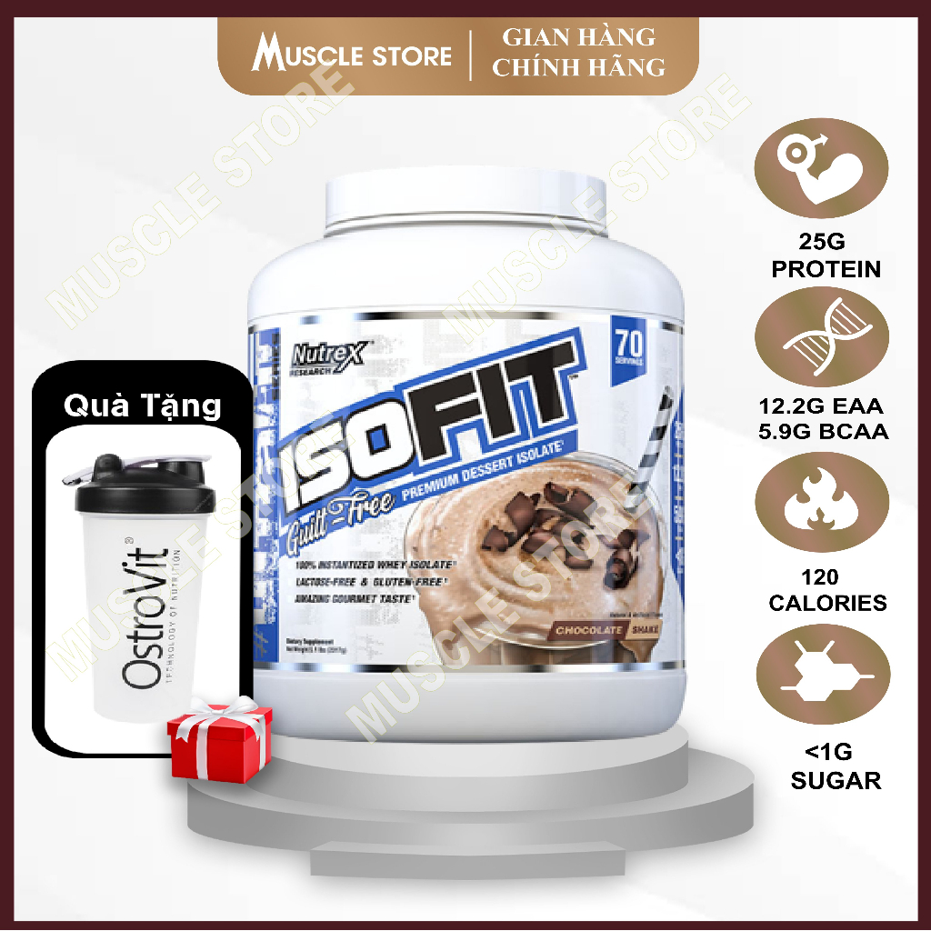 Nutrex ISOFIT, Whey Tăng Cơ - Đốt Mỡ, 25G Whey Protein Isolate - Không Lactose, 12.2G EAA, 5.9G BCAA, 2.3KG, 70 Lần dùng