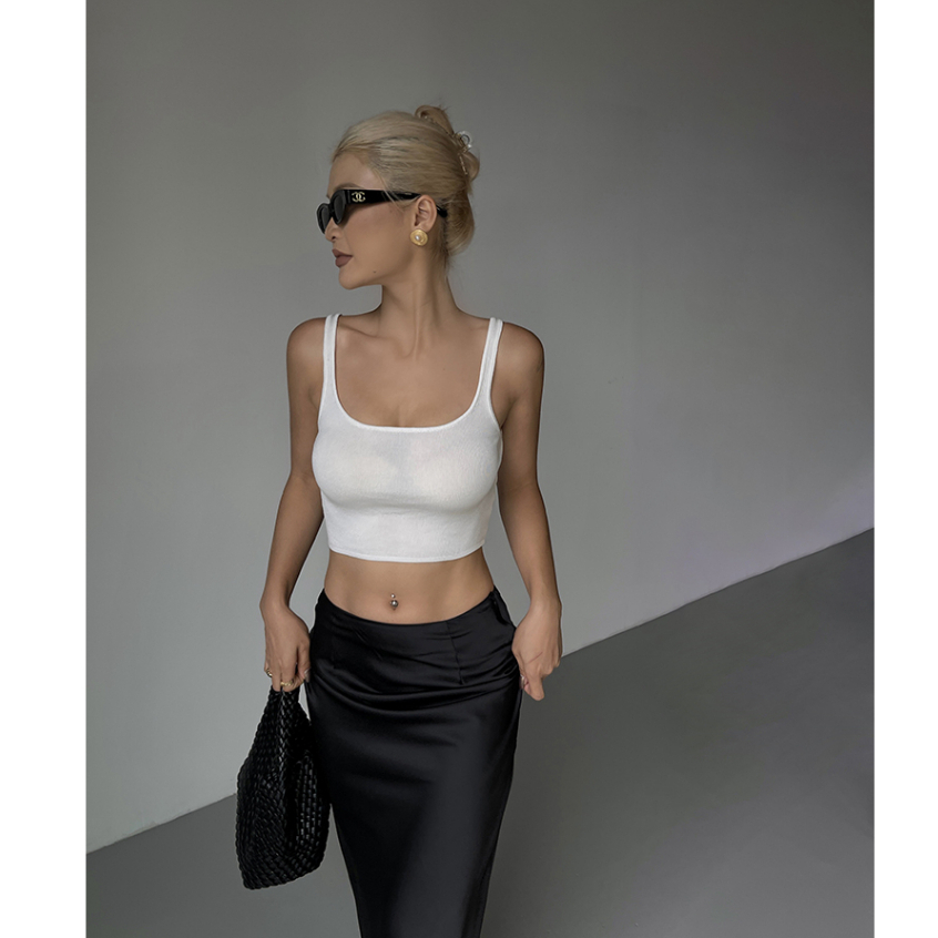 Áo croptop hai dây cổ U thun tăm phối viền màu TheKim, áo thun body dáng lửng cho nữ A175