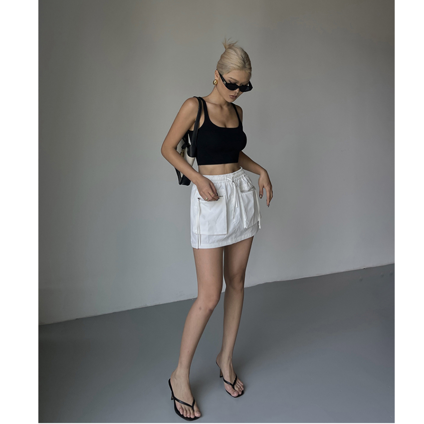 Áo croptop hai dây cổ U thun tăm phối viền màu TheKim, áo thun body dáng lửng cho nữ A175