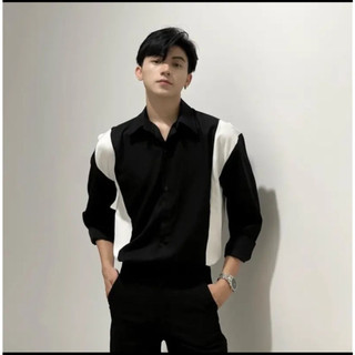 Áo sơ mi nam dài tay vải lụa phối hai màu thời trang mẫu mới