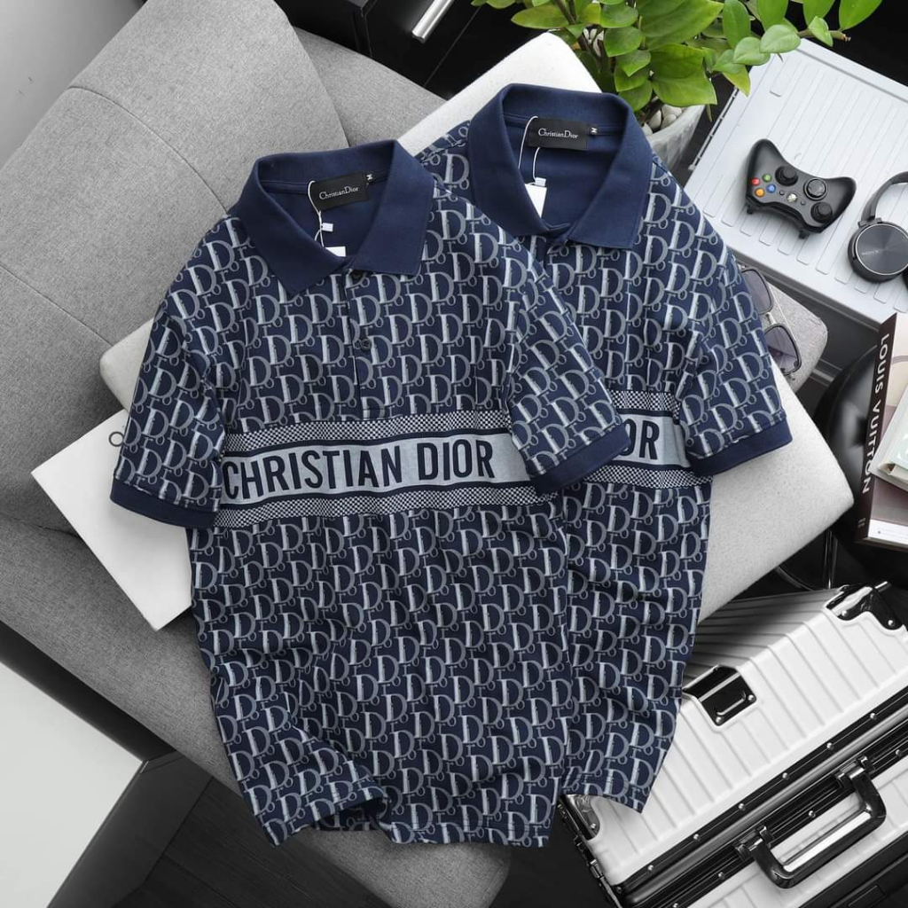 Áo thun polo in toàn thân màu đen thời trang bigsize nam < 140kg