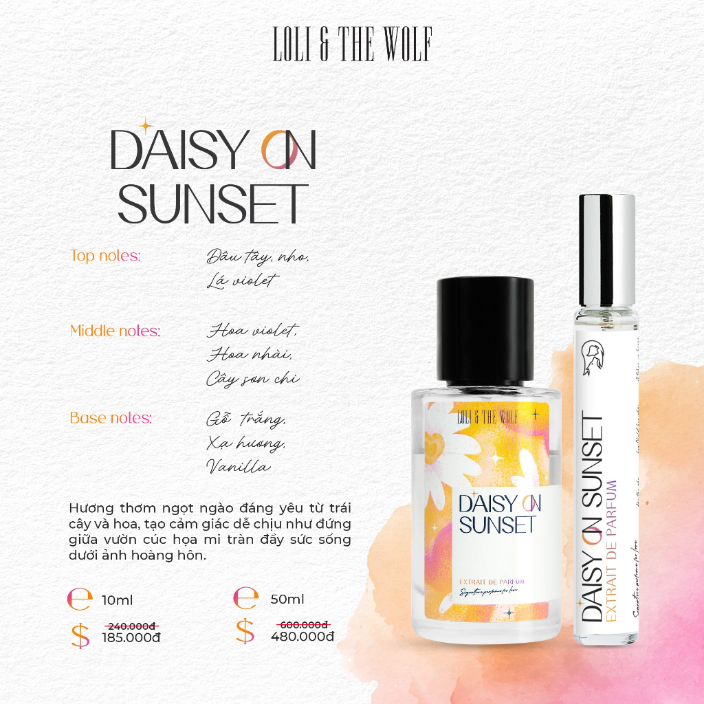 Nước Hoa Nữ Loli & The Wolf On DAISY ON SUNSET Thơm Lâu Hương Thơm Trong Trẻo Ngọt Ngào Chai 10ml/ 50ml