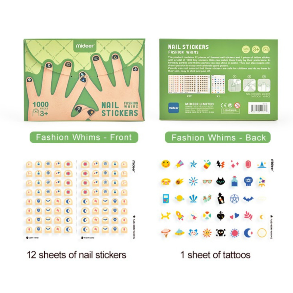 Sticker dán móng tay cho bé Mideer Nail stickers Mideer 4 mẫu miếng dán móng tay giả cho bé gái