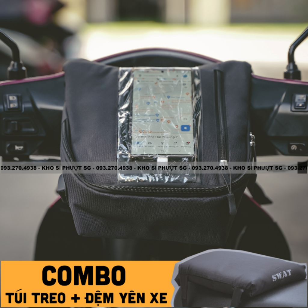 COMBO túi treo kèm đệm lót yên xe chạy Shipper giao hàng - Túi treo điện thoại cảm ứng đựng điện thoại